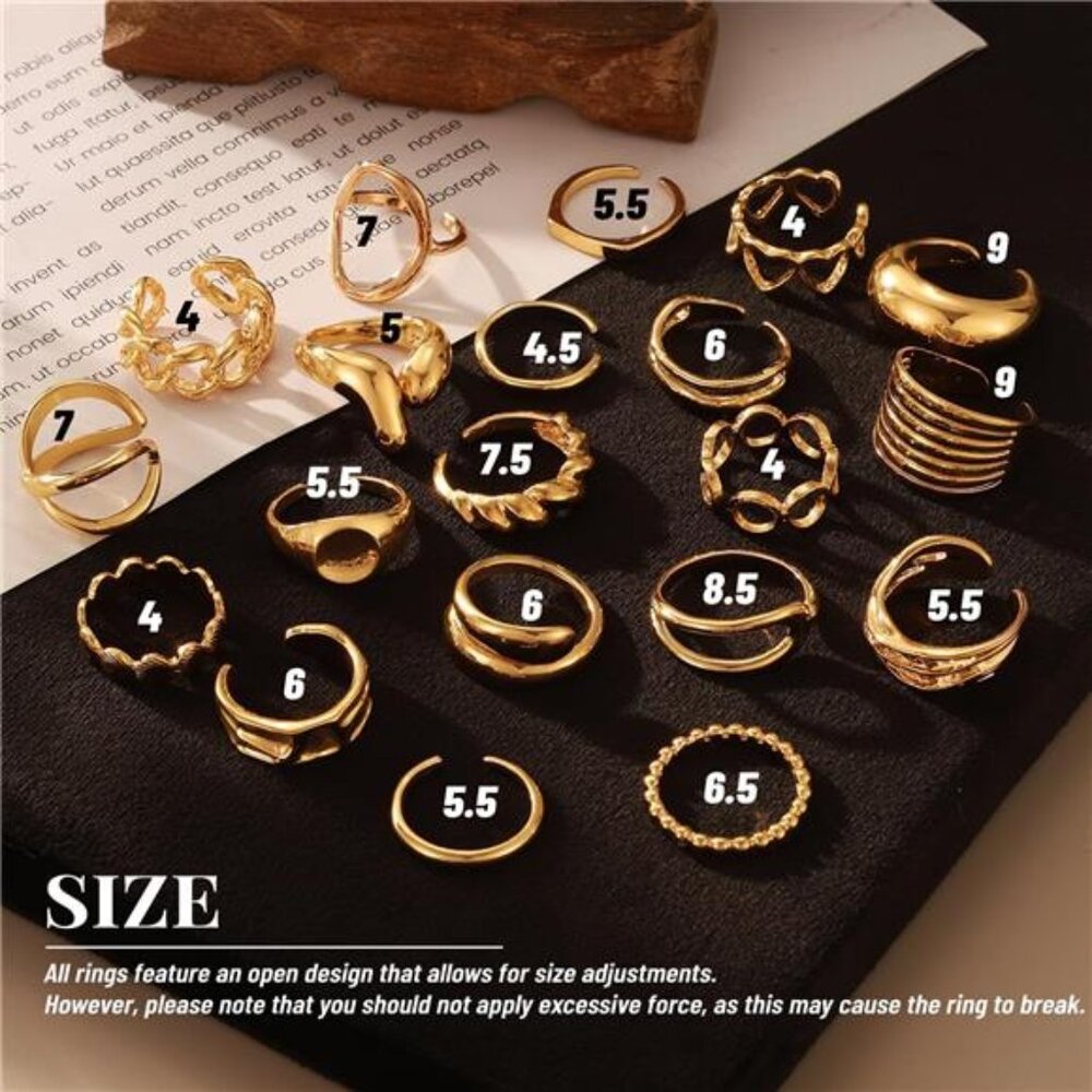 Golden Rings for Women, Chunky Rings Set, Stackable Finger Ring Pack - Picture 6 of 7